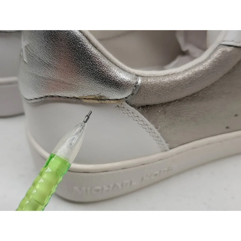 Michael Kors Scotty Casual Leather Sneakers White/Silver Women's Size 6 Blemish‎